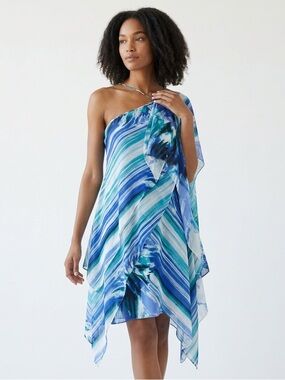 BCBG Maxazria Gigi Halter Chiffon Silk Dress Size 4 Y2K Beach Vacation Feminine